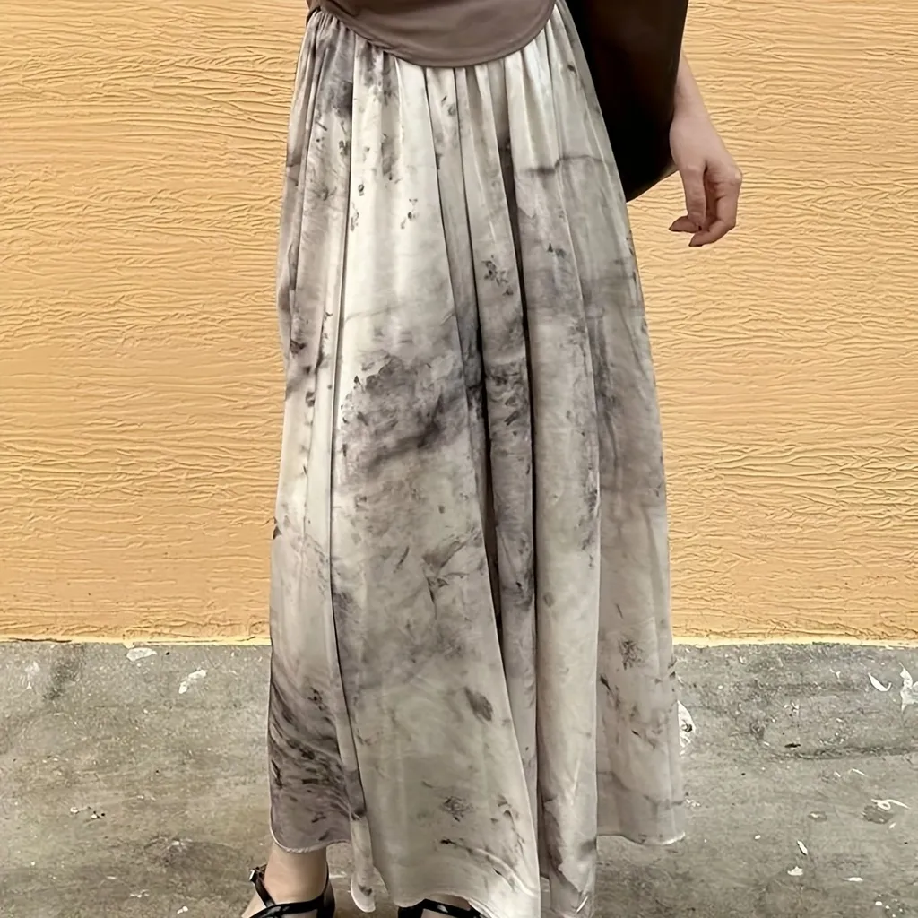 Batik-Faltenröcke, Maxiröcke mit elastischer Taille für Frühlings- und Sommer-Damenbekleidung